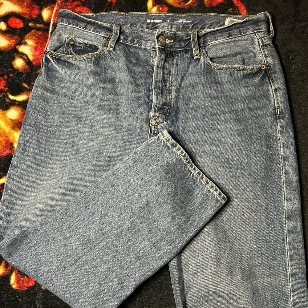 Old Navy high-rise slouchy straight blue jeans